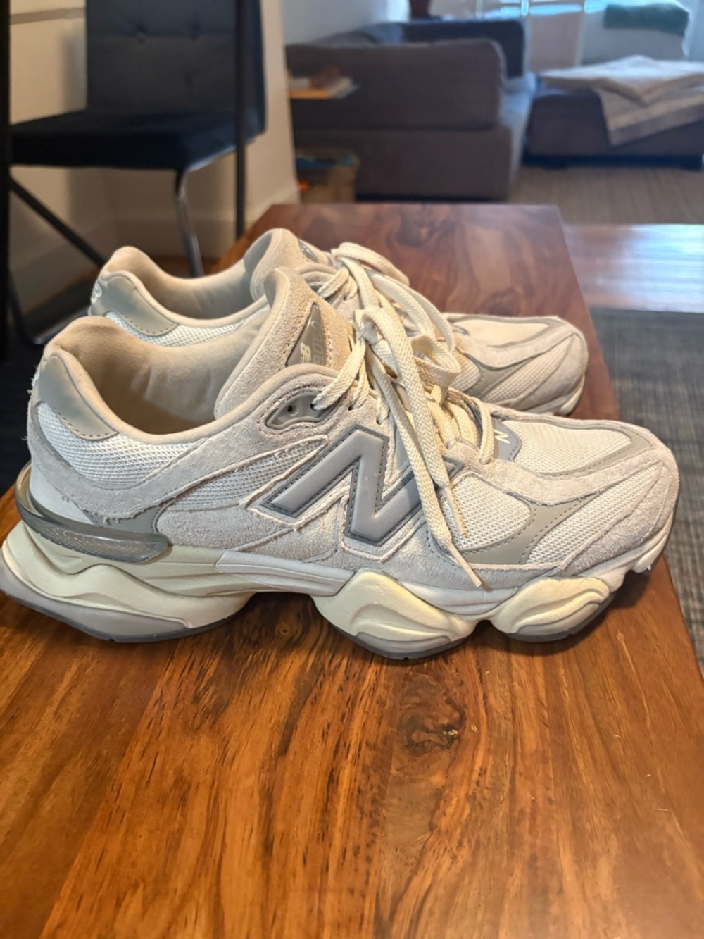 New Balance Off-White and Light Gray Retro Chunky Sneakers